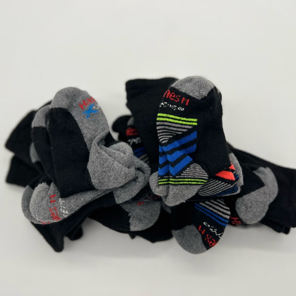 Hanes Crew Socks 10 Pack  Performance Boys Black Gray Medium